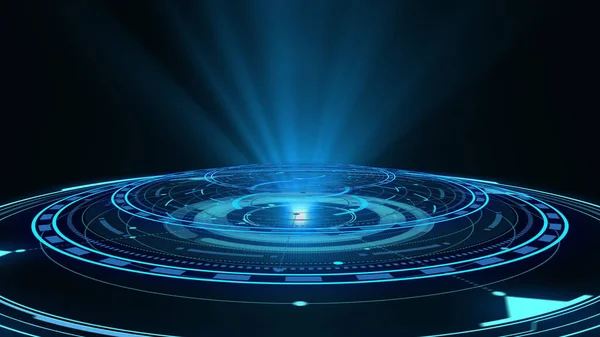 Abstraktní Modrý Holografický Kruh Svítící Prsten Oslnivá Sci Vesmírný Tunel — Stock fotografie