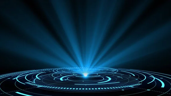 Abstract Blue Hologram Circle Shine Ring Glare Sci Space Tunnel — Stock Photo, Image