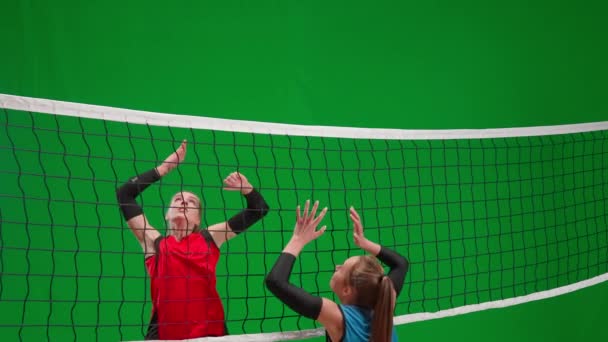 Deux Jeunes Femmes Tenue Sport Jouant Volley Ball Sur Écran — Video