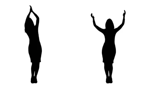 Bir Şenlik Partisinde Dans Eden Çırpan Siyah Bir Kadın Silueti — Stok fotoğraf