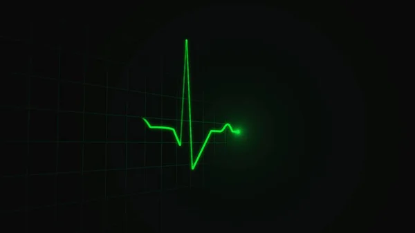 有心率的健康概念 以绿色绘制心脏频率的三维曲线图 心电图显示器屏幕上的心跳图 住院检查 — 图库照片