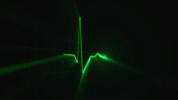 Heart rate palpitations. ECG heart line. Green electrocardiogram background. 3D render of heart rate graph. Heartbeat on the screen of the cardiograph monitor. The concept of life, health, medicine