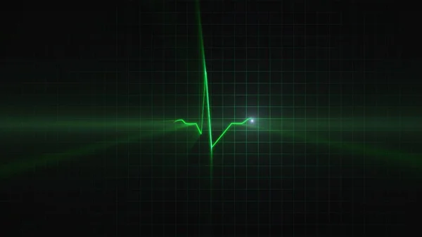 3D render green ecg icon wave of cardiac frequency. Heartbeat cardiogram on the screen of the cardiograph monitor. Pulse, heart rate, examination in hospital. Concept of health, healthcare, ambulance