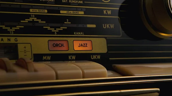 Εμπρός Πάνελ Vintage Ραδιόφωνο Ραδιοκύματα Συχνότητα Κουμπιά Και Πόμολο Παράθυρο — Φωτογραφία Αρχείου