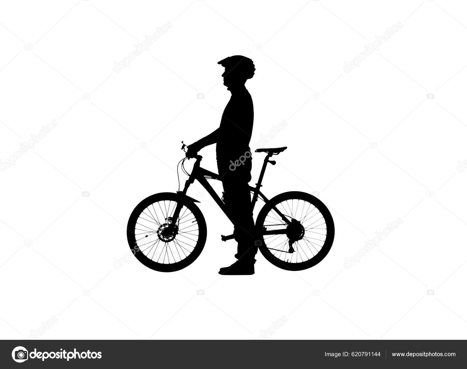 Πλευρική Άποψη Για Μαύρη Σιλουέτα Του Ποδηλάτη Κράνος Ποδηλάτου Λευκό —  Φωτογραφία Αρχείου © KinoMasterDnepr #620791144