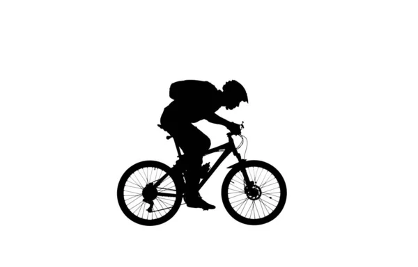 자전거 헬멧을 배경에 배낭을 자전거타는 사람의 실루엣 이보입니다 자전거타기 자전거타기를 — 스톡 사진