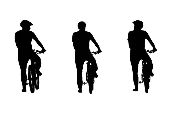 Schwarze Silhouette Eines Radfahrers Mit Fahrrad Auf Weißem Hintergrund Collage — Stockfoto