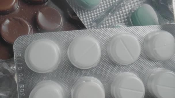 Macro Shot Rotating Blister Pack Pills Tablets Medicines Painkillers Antibiotics — Stock Video