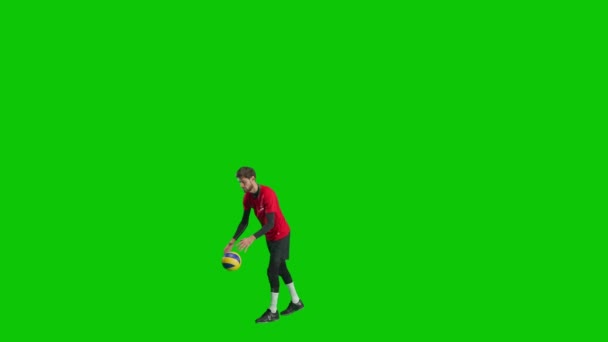 선수는 바닥에서 튕기고 손으로 배구에서 공다루는 기술을 연습하는 빨간색 유니폼을 — 비디오