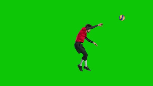 Erkek Voleybolcunun Zıplarken Eliyle Topa Vururken Yan Görüntüsü Rakibine Top — Stok video