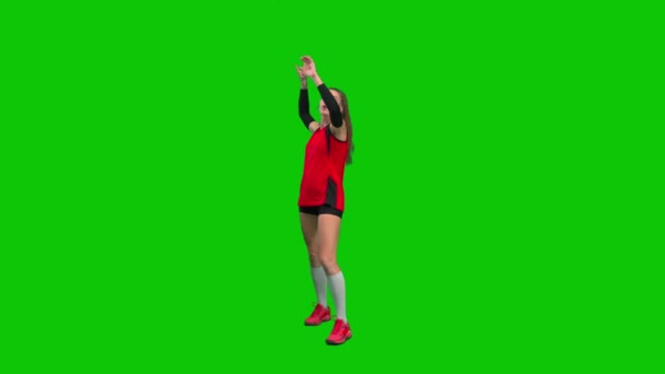 Νεαρή Αθλήτρια Ξερνάει Εικονική Μπάλα Και Την Χτυπάει Την Παλάμη — Αρχείο Βίντεο