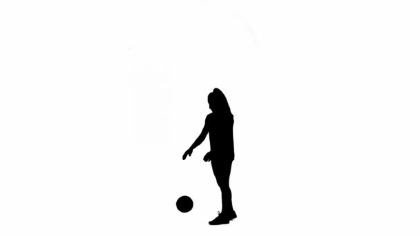 Μαύρη Σιλουέτα Γυναικείου Βόλεϊ Χτυπάει Μπάλα Στο Πάτωμα Και Χτυπάει — Αρχείο Βίντεο
