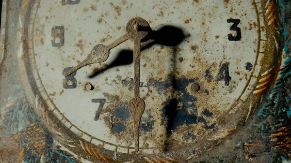 Old Clock Dial Rusty Minute Hour Hands Covered Corrosion White — Photo