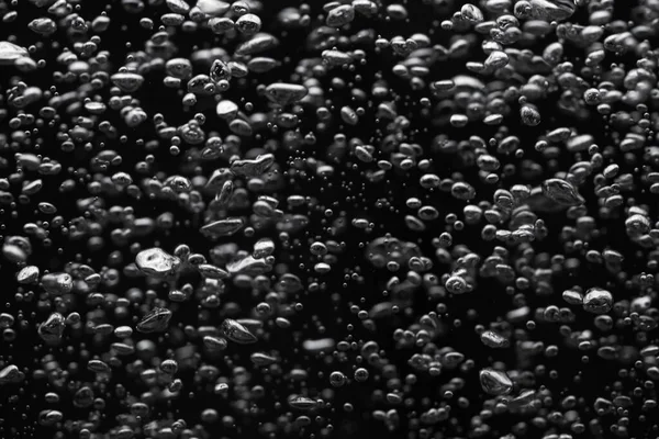 Lot Shiny Air Bubbles Different Sizes Underwater Black Isolated Background — Stock Photo, Image