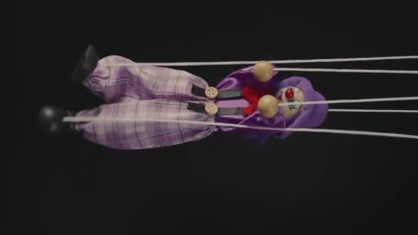 Marionette Clown Hanging Strings Dancing Rag Doll Purple Suit Hat — Video Stock