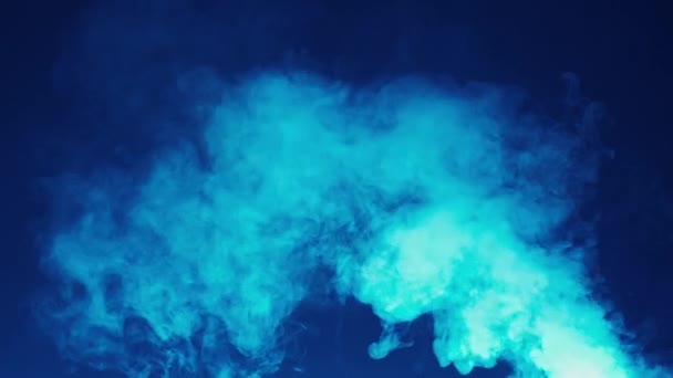 浓烟在五彩缤纷的霓虹灯的黑色背景上升起 烟雾的魔力被它的图案 环状物和波浪所吸引 慢动作 — 图库视频影像