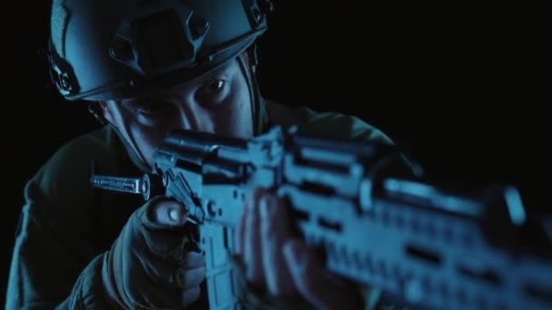 Kalashnikov Assault Rifle Hands Ukrainian Soldier Ukrainian Defender Raises His — Stock Video