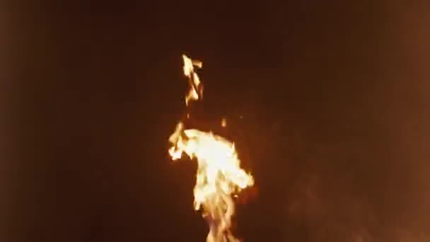 Tongues Flame Rise Black Background Spotlight Smoke Fire Gradually Dissipates — Stock Video