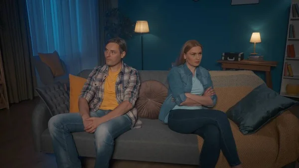 Married Couple Sits Couch Turning Backs Each Other Man Woman — Stock Photo, Image