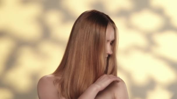 Blonde Woman Throws Her Straight Hair Back Demonstrating Silkiness Health — Stock Video
