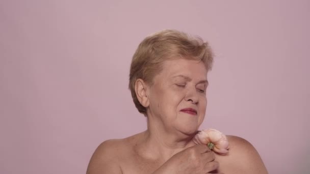 Ritratto Elegante Donna Anziana Foto Ravvicinata Una Modella Mezza Età — Video Stock