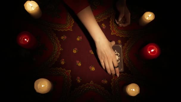 Fortune Teller Session Scene Top View Close Shot Woman Hands — Stock Video