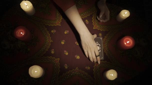 Fortune Teller Session Scene Top View Close Shot Woman Hands — Stock Video