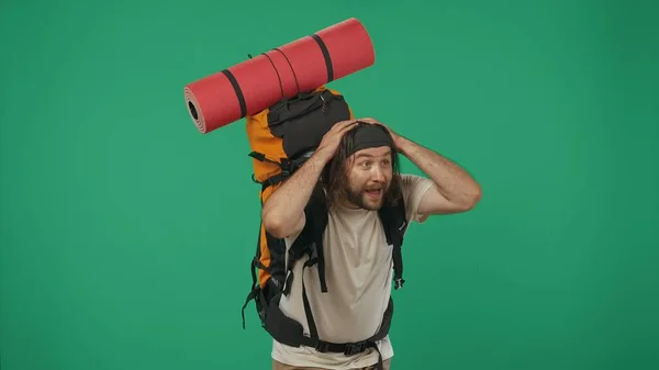 Voyageur Homme Avec Une Expression Visage Étonnée Choquée Portrait Touriste — Photo