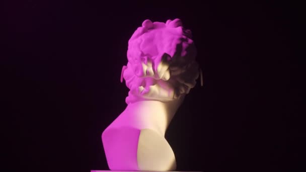 Primer Plano Antigua Estatua Mármol Venus Gafas Luz Neón Retrato — Vídeo de stock