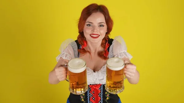 Medium Yellow Background Isolated Shot Young German Woman Waitress Shot — Stock Photo, Image
