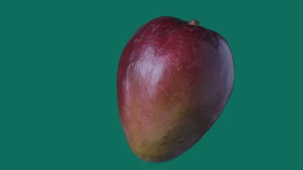 健康的水果和蔬菜创意概念 水果与彩色屏幕的对比 基于绿色背景隔离的倾斜芒果的特写镜头 — 图库照片