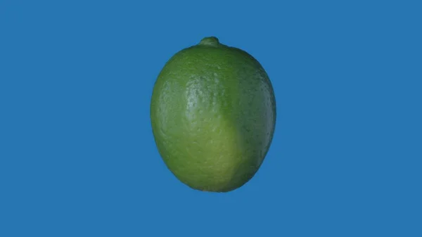 果物や野菜を健康的に食べるクリエイティブなコンセプト 着色されたスクリーンに対するフルーツ ブルーの背景に隔離された熟したライムのクローズアップスタジオショット — ストック写真