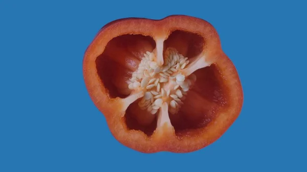 健康的水果和蔬菜创意概念 蔬菜与彩色屏幕的对比 Closeup Studio Shot Bell Pepper Sliced Seeds Isolated — 图库照片