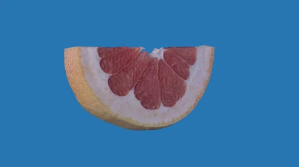 果物や野菜を健康的に食べるクリエイティブなコンセプト 着色されたスクリーンに対するフルーツ クローズアップスタジオ ブルーの背景に隔離された皮膚側のビューとグレープフルーツのスライスの半分のショット — ストック写真