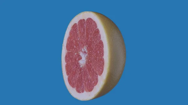 果物や野菜を健康的に食べるクリエイティブなコンセプト 着色されたスクリーンに対するフルーツ ブルーの背景に隔離されたグレープフルーツサイドビューの半分のクローズアップスタジオショット — ストック写真