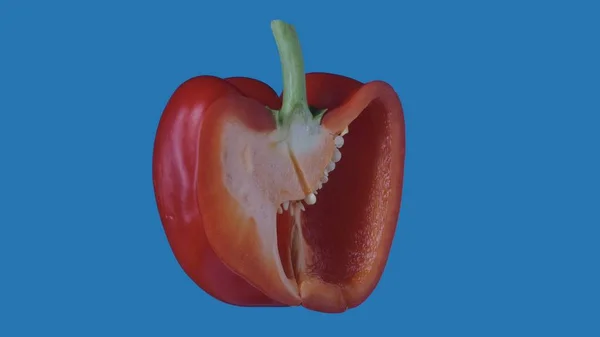 건강한 과일과 야채를 창조적인 스크린에 대하여 파란색 배경에 슬라이스 측면의 — 스톡 사진