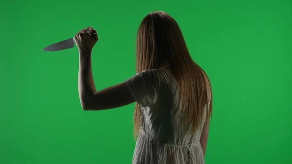 Orta Boy Yeşil Ekran Ele Geçirilmiş Kadın Figürü Hayalet Kötü — Stok fotoğraf