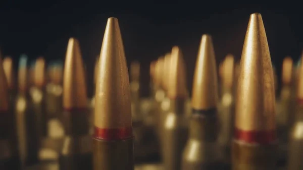 Endless Rows Cartridges Rifle Black Background Close Defocused Background Concept — Stock Photo, Image