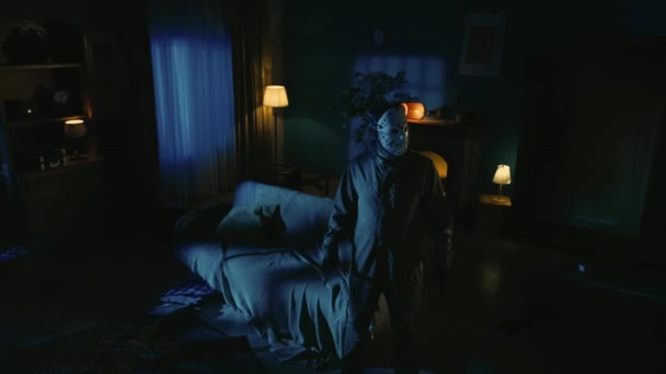 Horror Film Scene Het Appartement Creatief Concept Maniak Met Mes — Stockvideo