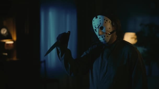 Horror Film Scene Het Appartement Creatief Concept Man Maniak Hockey — Stockvideo