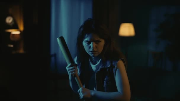 Horror Film Scene Het Appartement Creatief Concept Jong Meisje Casual — Stockvideo