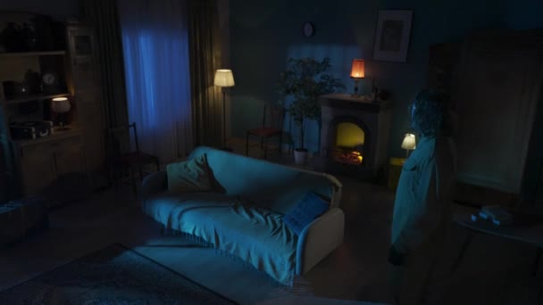 Horror Film Scene Het Appartement Creatief Concept Bovenaanzicht Van Maniak — Stockvideo