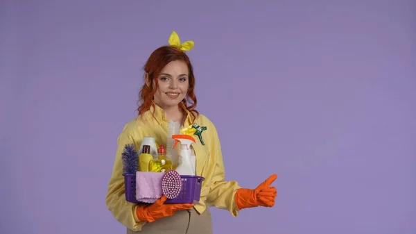 Todos Dias Limpeza Limpeza Conceito Mulher Roupas Casuais Luvas Borracha — Fotografia de Stock