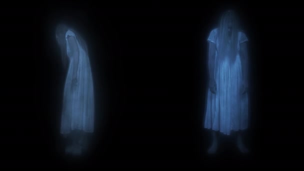 Full Storlek Video Fånga Två Kvinnliga Figurer Poltergeist Spöksilhuetter Hologram — Stockvideo