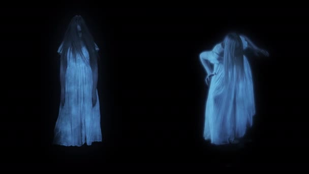 Full Storlek Video Fånga Två Kvinnliga Figurer Poltergeist Spöksilhuetter Hologram — Stockvideo
