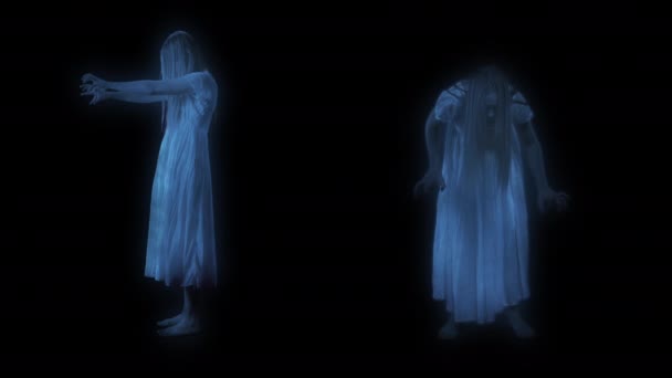 Kadın Figürü Kötü Ruh Hayalet Siluetleri Yan Görünümde Hologramları Gösteren — Stok video
