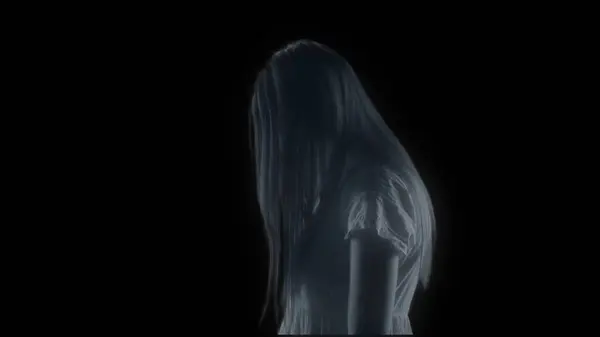 Vue Latérale Moyenne Une Silhouette Féminine Glitchy Fantôme Poltergeist Hologramme — Photo
