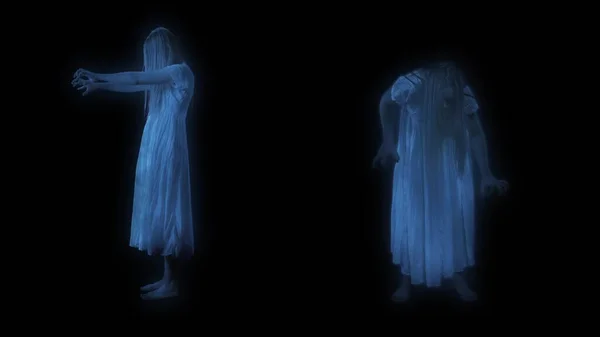 Teljes Méretű Felvétel Két Női Alakról Poltergeist Szellem Sziluettek Hologram — Stock Fotó