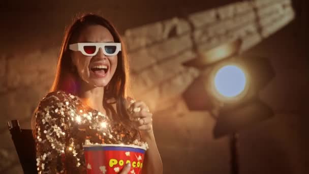 Cinematografia Cinema Set Backstage Conceito Criativo Closeup Tiro Mulher Atraente — Vídeo de Stock