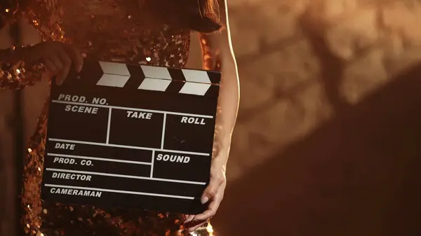Cinematography Movie Backstage Advertisement Creative Concept Closeup Shot Beautiful Woman — Stock Photo, Image